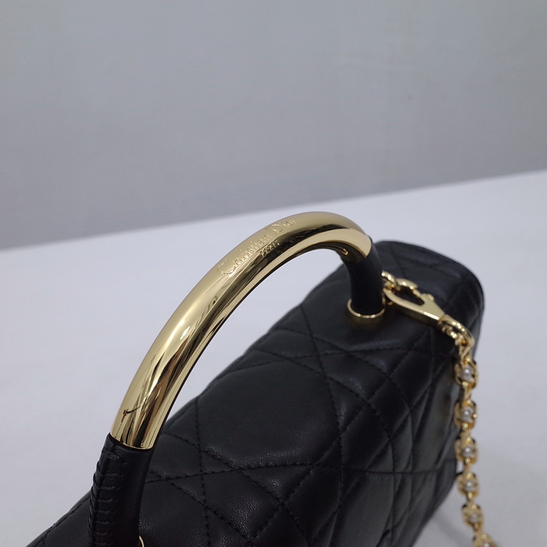 Medium Dior Ange Bag Black Macrocannage Lambskin